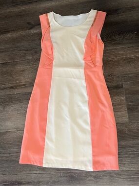 Sleeveless Coral and Cream Colorblock Mini Dress XS